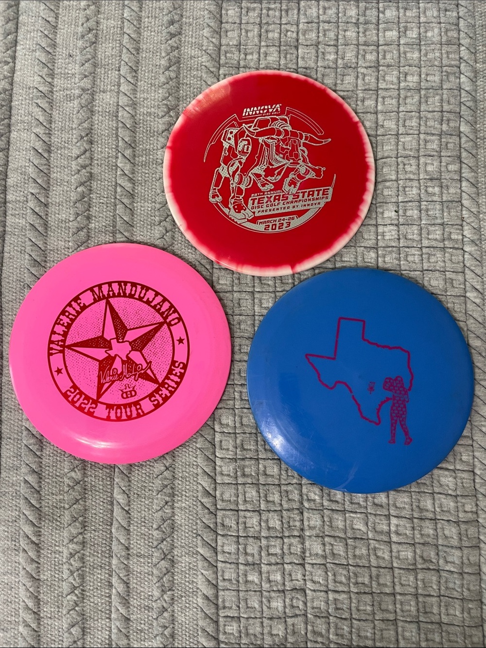 Innova Texas State Disc Golf Discs Pink Red and Blue Discs